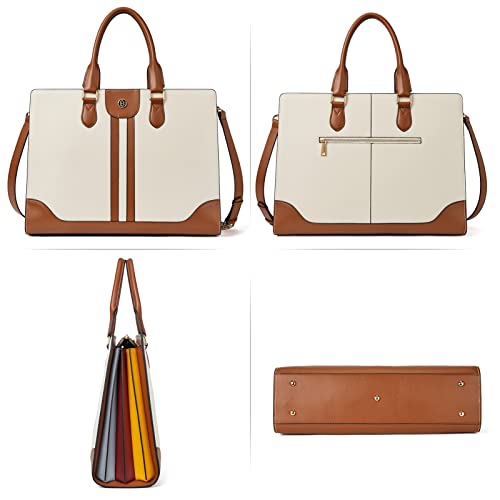 BOSTANTEN Leather Laptop Briefcase for Women Shoulder Bag 15.6 Inch Business Computer Work Tote - color: B-beige