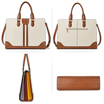 BOSTANTEN Leather Laptop Briefcase for Women Shoulder Bag 15.6 Inch Business Computer Work Tote - color: B-beige