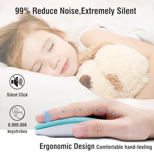 Wireless Bluetooth Mouse for iPad/MacBook Pro/Air/Laptop/pc Rechargeable Silent Mouse Portable Slim for Surface Pro/Lenovo/Samsung Tablet (Blue) - color: Blue