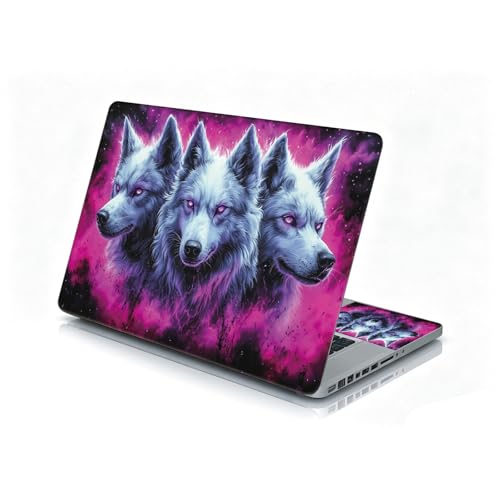 Universal Laptop Skin Sticker Decal, 12"-15.6" Aesthetic Vinyl Wrap, Purple Galaxy Wolf Pack Waterproof Notebook Cover Art Protector for MacBook HP Dell Lenovo, Fits 13" 14" 15" 15.6" - color: Purple Galaxy Wolf Pack
