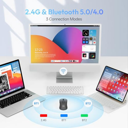 XBG B15Pro Tri-Mode Wireless Bluetooth Mouse with LED Display for Laptop | Bluetooth 5.0/4.0 & 2.4G, 2400 DPI, 500mAh Type-C Rechargeable, Ergonomic Silent Click, Multi-Device for PC Tablet Office - style: B15 Pro-Black