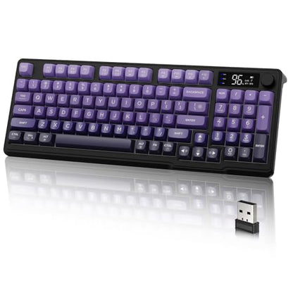 LexonElec M96 Wireless Keyboard, Low Profile Quiet Typing Membrane Gaming Keyboard with Smart Display & Knob, RGB Backlit, USB C Rechargeable, 94 Keys PBT Keycap for Windows PC,Mac,Linux-Grape Purple - color: Grape Purple