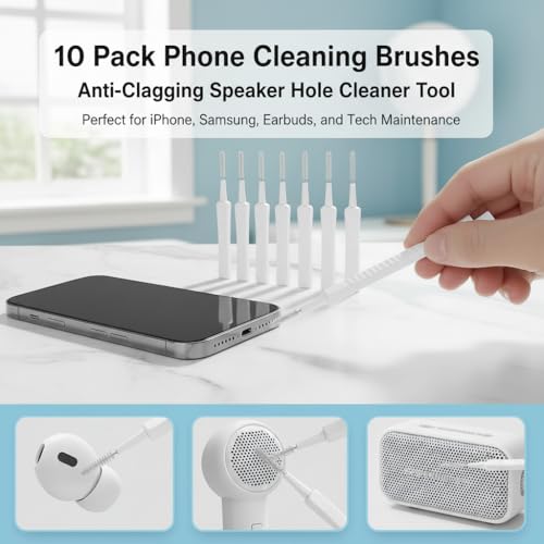 10 Pack Phone Cleaning Brushes Anti-Clogging Speaker Hole Cleaner | Tiny nylon phone cleaning brushes clear speaker holes and charging ports safely for tech users. - color: 10PCS- White Cleaning Tools
