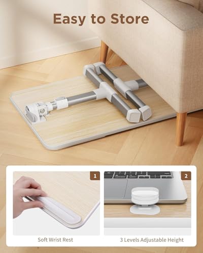 Laptop Desk Table, SAIJI Adjustable Laptop Stand, Portable Lap Desks with Foldable Legs, Notebook Standing Breakfast Tray Reading Desk for Sofa Couch Bed Floor (Teak,Medium Size) | Notebook Standing Breakfast Tray Reading Desk for Sofa Couch Bed Floor (Te