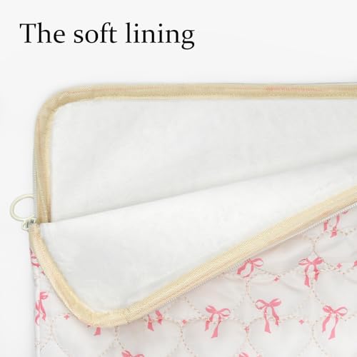Cute Bow Puffy Laptop Sleeve 13-15 Inch Cute Quilted Laptop Protective Case Padded Bow Computer Sleeve for MacBook - color: Beige, size: 13inch