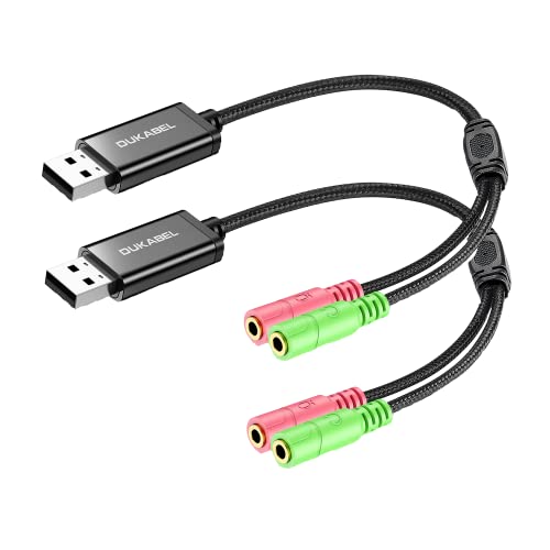USB Audio Adapter with 3.5mm Jack External USB Sound Adapter - 30CM/2Pack | USB External Stereo Sound Card with 3.5mm Earphone and Microphone for PS4, PS5, Windows, Mac, Linux, Plug and Play - size: 9.8 inch / 25 cm/2Pack
