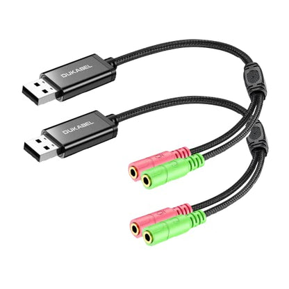 USB Audio Adapter with 3.5mm Jack External USB Sound Adapter - 30CM/2Pack | USB External Stereo Sound Card with 3.5mm Earphone and Microphone for PS4, PS5, Windows, Mac, Linux, Plug and Play - size: 9.8 inch / 25 cm/2Pack