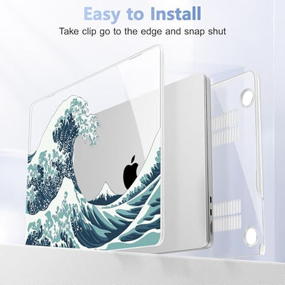 May Chen for MacBook Air 15 inch Case M5 M4 M3 M2 2026 2024-2023, Model A3448 A3241 A3114 A2941, Closes Seamlessly Hard Shell Laptop Cover with Keyboard Cover, Great Wave - color: Great Wave