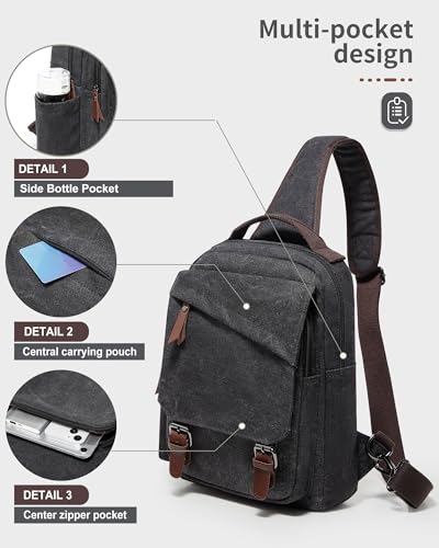 Messenger bag for Men,Small Sling Crossbody Backpack Shoulder Bag for Men Women,canvas Strap Backpack Sling Bag - color: A-black