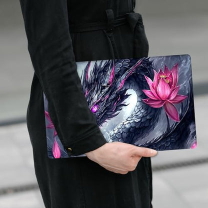 Laptop Skin Sticker Decal 12" 13" 13.3" 14" 15" 15.6",Waterproof Scratch Resistant Vinyl,Reusable Easy to Apply,for MacBook HP Dell Notebooks Netbooks Laptop,2 Wrist Pads,Black Dragon Lotus - color: Black Dragon Lotus