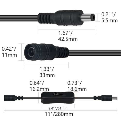Gebildet 5pcs 12V LED Strip Light Inline On/Off Switch Cable DC Jack (5.5x2.1mm) Male to Female Connector(Black) - style: DC switch(black)