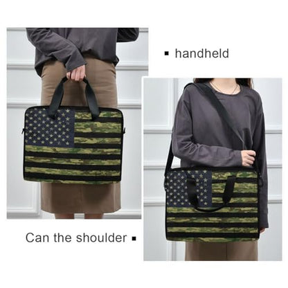 American Flag with Camouflage Grunge Laptop Bag Case 13 14 15.6 inch Laptop Messenger Bag Crossbody Briefcase for Men Women with Shoulder Strap Handle - color: Multi03