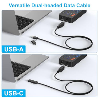 Powered USB Hub, 14 Ports USB Splitter with Individual Power On/Off Switches, 60W Power Adapter for Mac, PC, and More