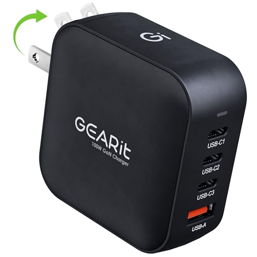 GEARit 100W USB C Charger Block - Fast Charging 4-Port GaN Wall Charger with PD 3.0 & PPS for Apple, Samsung, Dell XPS, MacBook Pro/Air, iPhone, iPad, Google Pixel - Multi Port Fast Charger USB Type C