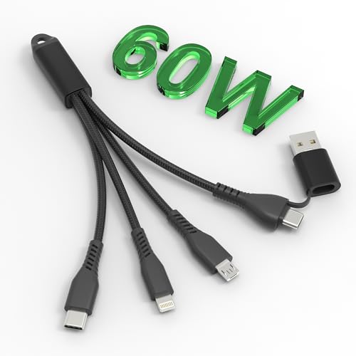 5in1 Multi Charging Cable Fast Charging 60W - Short Universal USB Keychain Cable - Portable Nylon Braided Charging Cord with Type C[MFi & 3A Fast Charge & Data Sync & Carplay]Micro USB/Lightning Ports - color: 5in1 60W Multi Charging Cable Short