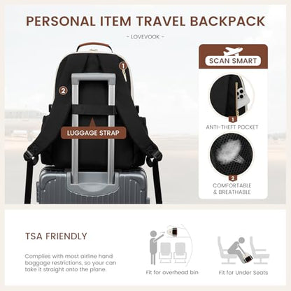 LOVEVOOK Laptop Backpack for Women with Pouch Pocket for Large Capacity Cup,15.6 Inch Laptop Computer Bag Travel Backpack Purse,Work Business Backpack College Teacher Bags,Beige-Black-Brown + V-shaped - color: Beige - Black - Chestnut Brown + V-shaped, si
