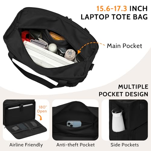 2-in-1 Insulated Lunch & Laptop Tote Bag for Women, Fits 15.6" Laptop, Lightweight Water-Resistant Polyester Work Tote Bag, Commuter Bag for Office, Teacher, Nurse & Travel, Black - color: Jet Black