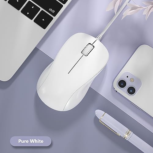 USB Silent Wired Computer Mouse with Easy Click for Office and Home, 1200DPI, Premium and Portable, Compatible with Windows PC, Laptop, Desktop, Notebook (White) - color: White