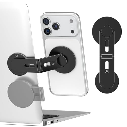 CloudValley Magnetic Phone Laptop Holder Mount, Foldable Hidden Portable Stand for iPhone 17/16/15/14/13 & All Phone, Clamp for Monitor Side, Compatible with Laptop, Desktop, Tesla Model 3/ Y, Black - color: Black
