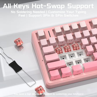 Aula F99 Pro Wireless Silent Mechanical Keyboard with Knob, BT5.0/2.4GHz/USB-C Hot Swappable, Pre-lubed Linear Switches, RGB Backlit, Gasket Mounted,Gradient Pink PC Gaming Keyboard for Win/MAC - color: Pink