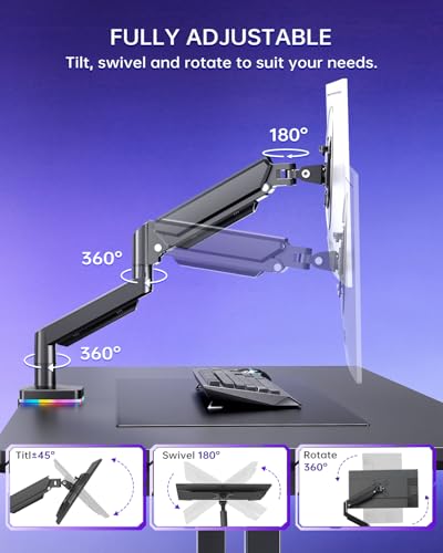 Afaloona RGB Gas Spring Monitor Arm with USB Hub for 13-32" Monitors | 3 USB ports (2 USB-C + 1 USB-A), Charging and Data Transfer, Full Motion Adjustable, Max Load 19.8lbs, Max VESA 100x100mm - size: RGB Gas Spring Monitor Stand