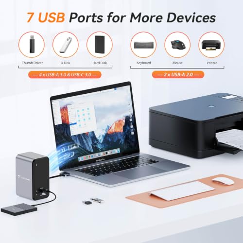 TobenONE 15-in-2 MacBook Pro Docking Station, Dual 4K Monitor, Plug & Play | 2 HDMI, VGA, PD 3.0, 7 USB, Ethernet, 3.5mm Audio, MacBook Compatible, Compact, for Home Office & Professional Productivity