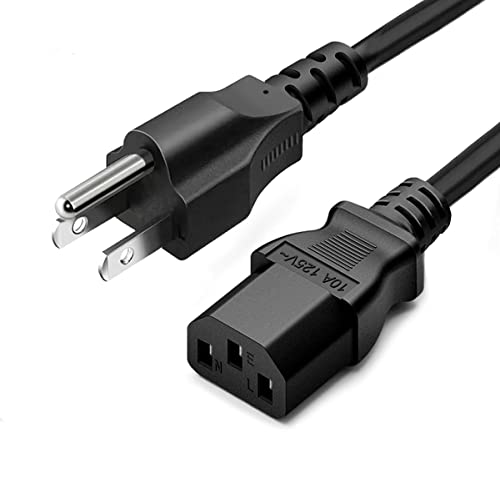 Standard 5ft (1.5m) 10 Amps 125 Volts Black 3 Prong AC Power Cord Cable for Electronics, TV, Computer, Printer, Radio, Monitor, Samsung, Dell, Vizio, LG, Asus, Laptop and More - size: 5-feet