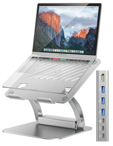 tounee Laptop Stand with Detachable USB-C Hub, 100W PD Charging, 4K@60Hz HDMI, 3 USB Ports, Ergonomic Laptop Holder Docking Station for 10-17" Laptops, MacBook & More - Silver - color: Silver
