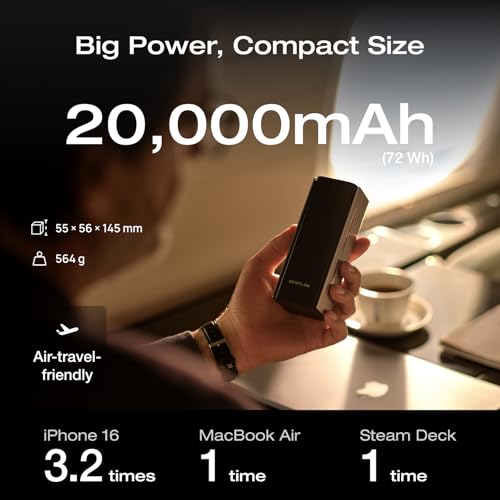 EF ECOFLOW Rapid Pro Power Bank, 20,000mAh 4-Port with 230W Max Output, Portable Charger with 100W Built-in Cable, TSA-Approved, App Control, for MacBook, iPhone 17/16 Series, Laptops, and More - size: Rapid Pro 20K mAh