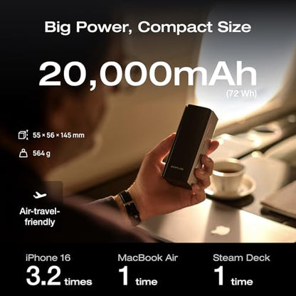 EF ECOFLOW Rapid Pro Power Bank, 20,000mAh 4-Port with 230W Max Output, Portable Charger with 100W Built-in Cable, TSA-Approved, App Control, for MacBook, iPhone 17/16 Series, Laptops, and More - size: Rapid Pro 20K mAh