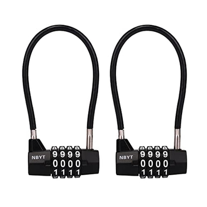 Steel Cable Rope 4-Digit Combination Padlock, Cabinet Door Handle, 3/16 inch Diameter, 7 inch Length, Suitable for Locking, File Storage, Wardrobes, Small Sheds, Pet Doors - Black - size: 7" Cable - Span 3.5" (3/16" Diameter) - 2 Pack