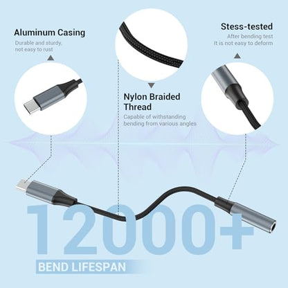 2pcs USB C to 3.5mm Female Headphone Jack Adapter | Upgrade Metal Case, Compatible With Samsung S20+/S21 Ultra, iPhone15 16 17, And More USB C Audio Devices - color: Grey, size: 4.6 IN-2PCS