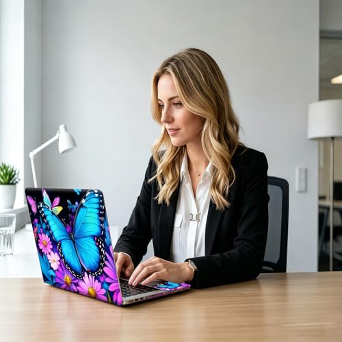 Neon Butterfly Purple Bloom Universal Laptop Skin Sticker 3PCS, Protective Decal Trim-to-Fit 11.6" 13.3" 14" 15.6" Laptop Vinyl Cover, Removable Anti-Scratch Computer Decal Protector - color: Neon Butterfly Purple Bloom