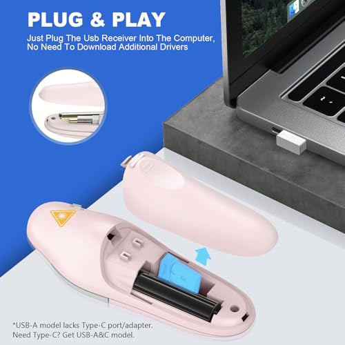 QUI Presentation Clicker Wireless Presenter Remotee, Pink, A | Clicker for PowerPoint Presentation Remote, PowerPoint Slide Advancer for Mac/Windows/Google Slide/Keynote - color: Pink