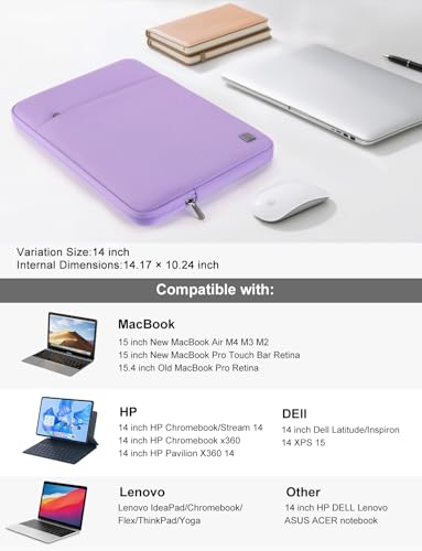 DOMISO Laptop Case Laptop Sleeve Cover Compatible with 15 inch MacBook Air M4/A3241 2025, M3/A3114,M2/A2941,15 inch MacBook Pro A1990 A1707,Compatible with Dell XPS 15 Plus with Pocket,Purple - color: Purple, size: 14 inch