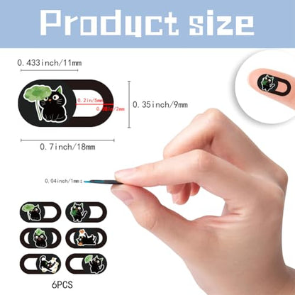 6Pcs 6 Styles Cat Camera Cover Slide Cute Laptop Accessories 0.04 Inch Ultra Thin Phone Computer Laptop Webcam Cover Camera Privacy Blocker for Desktop Computer Notebook Mini PC Home Office - color: Black Cat