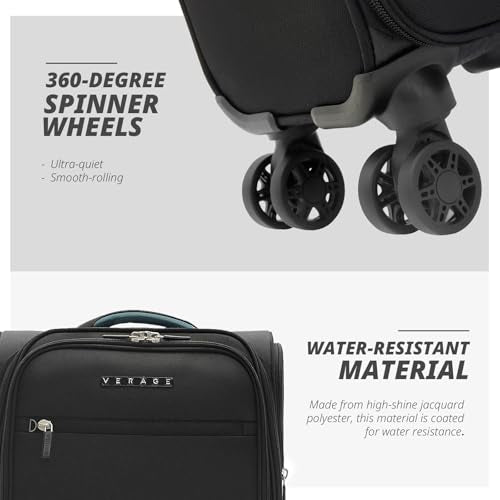 Verage Underseat Carry On Luggage with Wheels,14.5-Inch Plus Underseat | Personal Item Bag,Airline Approved, Laptop Compartment, USB Charging Port - color: Black, size: 14.5-Inch Plus Underseat
