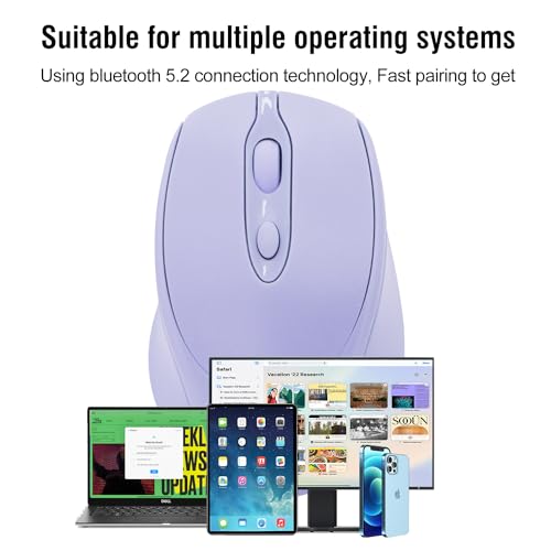Bluetooth Mouse,Rechargeable Wireless for Laptop/iPad/MacBook Pro/Air, Silent Mouse Portable Slim for Surface Pro/PC/Lenovo/Samsung Tablet (Purple) - color: Purple
