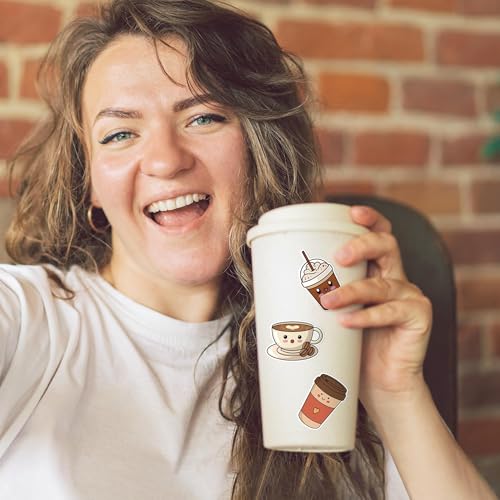 Haooryx Cute Coffee Sticker Rolls - 1000Pcs Bubble Milk Tea Coffee Latte Cup Sticker 2 Rolls Self Adhesive Waterproof Vinyl Water Bottle Laptop Junk Journal Birthday Party Favor Easter Basket Stuffers - style: Cute Coffee