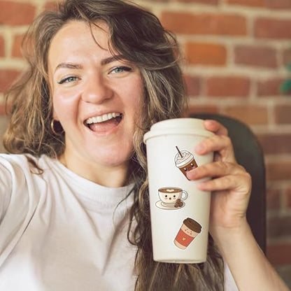 Haooryx Cute Coffee Sticker Rolls - 1000Pcs Bubble Milk Tea Coffee Latte Cup Sticker 2 Rolls Self Adhesive Waterproof Vinyl Water Bottle Laptop Junk Journal Birthday Party Favor Easter Basket Stuffers - style: Cute Coffee