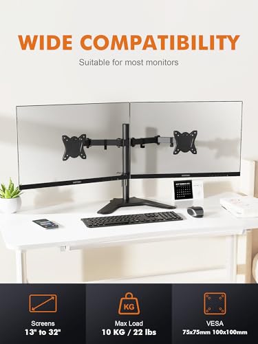 GRIFEMA Support Two Monitors for 13-32'' LED/LCD, Support 2 Monitors | Monitor Arm Height Adjustable, Tilt, Rotate, Rotate, Cable Management, up to 22 lbs, VESA 75/100mm - style: U Base