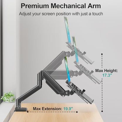 MOUNT PRO Laptop Arm Mount for Desk, 2 in 1 Function Monitor Laptop Stand, Fits Max 17" Notebook and 32" Computer Screen, Aluminum Single Monitor Holder with Adjustable Tray, Holds up to 22lbs - size: Without Pole