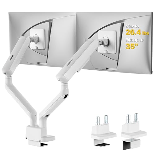 monTEK Mechanical Spring Dual Monitor Arm for 27 32 34 inch Screens White | Built-in One-Way Bearing, Holds 26.4 lbs, VESA 75/100mm, C-Clamp/Grommet Base & Cable Management, Office, Home, Game - color: White, size: without USB