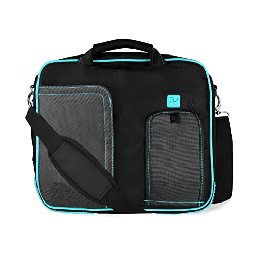 15.6 Inch Laptop Briefcase Shoulder Bag, Water Resistant Nylon Messenger Bag, Padded Compartment, Trolley Strap - color: Aqua