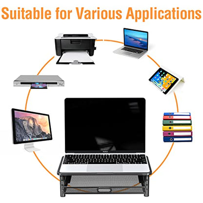 ELIVED 2 Pack Monitor Stand Riser with Metal Drawer, 3 Height Adjustable | with Larger Storage Space for Home and Office Supplies, Metal Desktop Stand for Laptop Computer Printer PC iMac