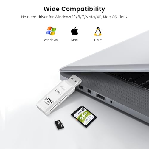 USB2.0 SD/TF Card Reader, USB 2.0 480Mbps Dual Slot OTG Memory Card Adapter for TF/Micro SD/SD/SDXC/Micro SDXC/Micro SDHC Memory Cards, Compatible with MacBook Pro/Air (White) - size: Card-Reader-2.0-White