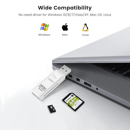 USB2.0 SD/TF Card Reader, USB 2.0 480Mbps Dual Slot OTG Memory Card Adapter for TF/Micro SD/SD/SDXC/Micro SDXC/Micro SDHC Memory Cards, Compatible with MacBook Pro/Air (White) - size: Card-Reader-2.0-White