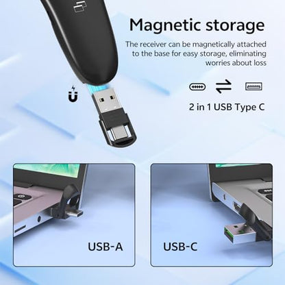 Presentation Clicker with Case Storage Wireless Presenter Remote USB Type C Rechargeable Green Laser Pointer PowerPoint Clickers for Computer Mac Project PPT Slideshow Google Slide Advancer - style: Green Laser
