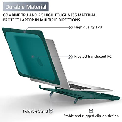 Batianda Foldable Stand Heavy Duty Case for MacBook Air 13.6 inch, Teal | Fits M5 M4 M3 M2 Chip 2026-2022 Model, Ergonomic Stand Holds 22 lbs, Shockproof Bumper, with Keyboard Cover Screen Protector - color: Cyan