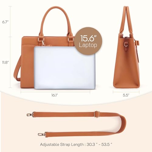 Missnine Laptop Tote Bag for Women 15.6 Inch Leather Work Bags Teacher Computer Purse Briefcase Handbag for Office, Travel - color: Bow Brown